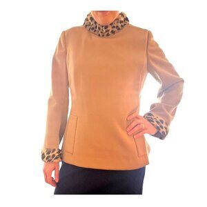 Jack Feit Coat Animal Print Vintage Union Made Fur Trim Size MED Tailored Chic